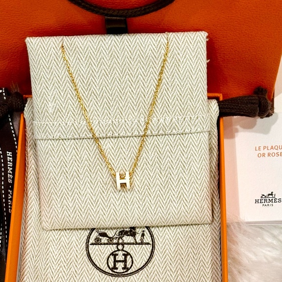 Hermes Jewelry - NIB NEW HERMES Mini Pop H Pendant Necklace In Blanc White With Gold Hardware